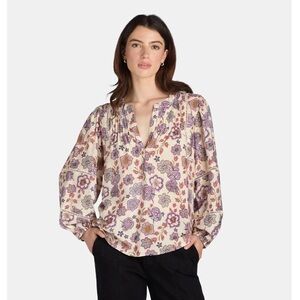 The Pioneer Woman Cream Peasant Blouse with Purple and Rust Floral Print
